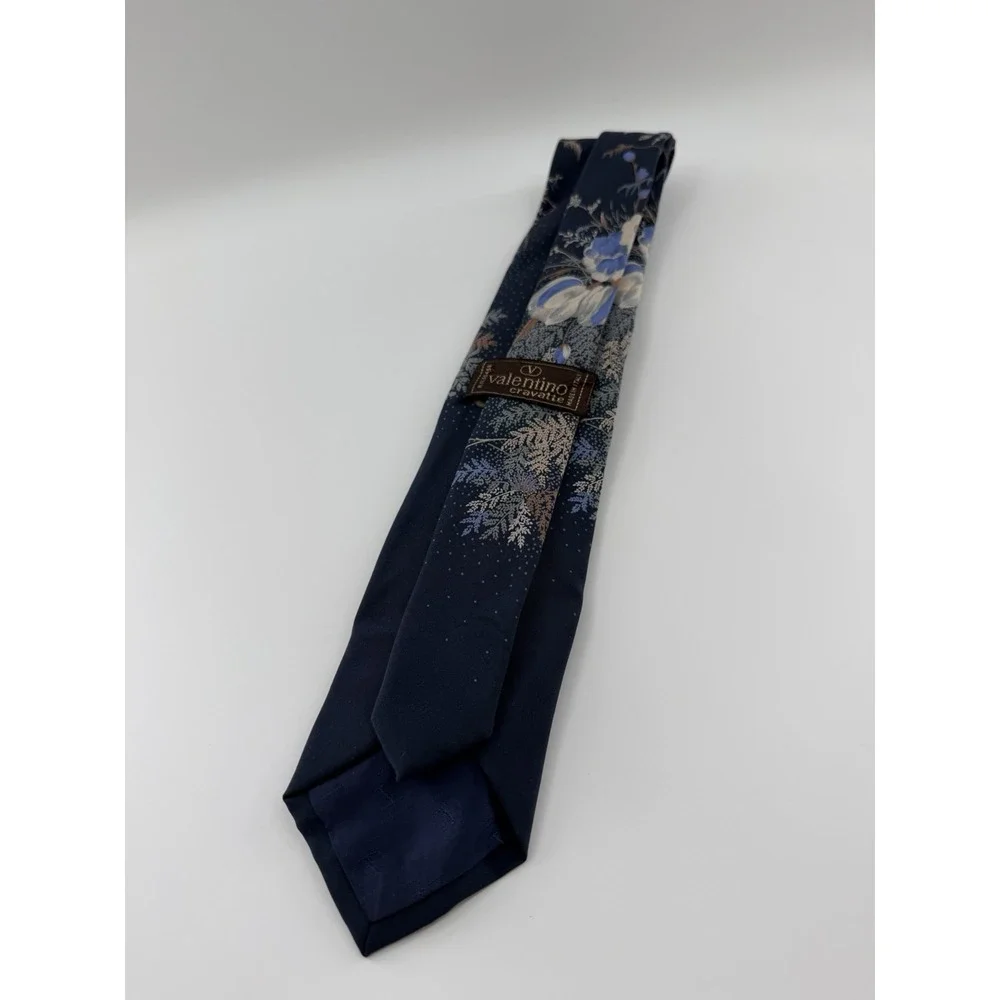 Vintage Valentino Cravatte Mens Silk Neck Tie Italy Blue Floral Designer Luxury